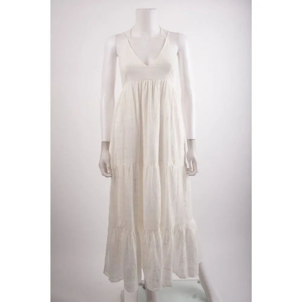 Zara Women Midi Dress Tiered Size XS White Ruffles Cotton 8014/592 NWT